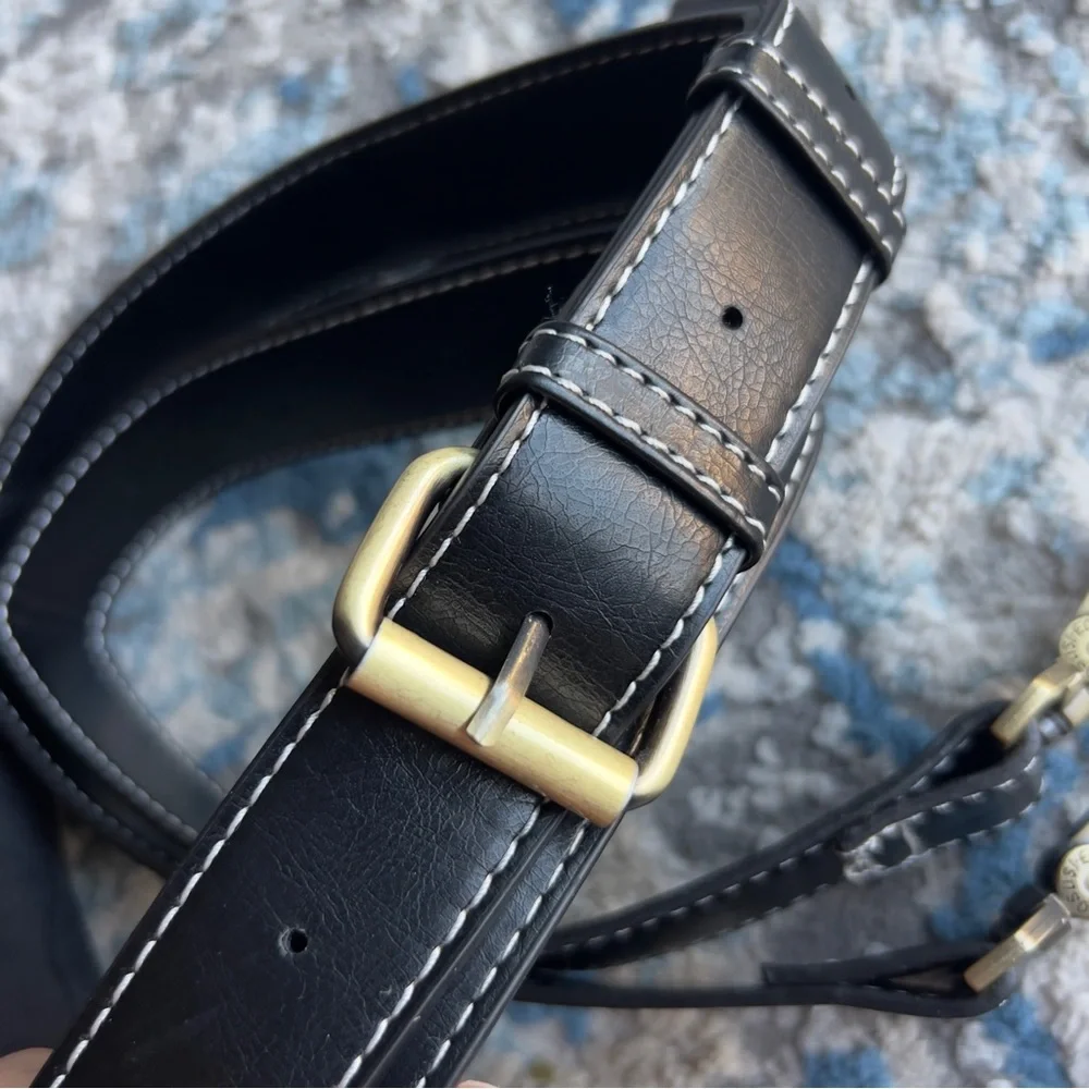 Black Leather Bag Strap with bronze hardware